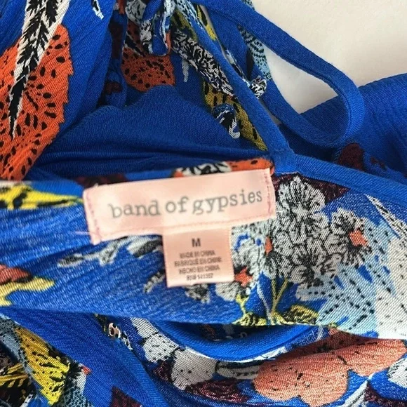Band of Gypsies Blue Floral Wrap Maxi Dress Medium - Picture 10 of 10
